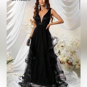 Mesh Overlay Formal Dress